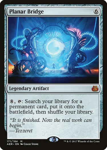 Magic: The Gathering Planar Bridge card from Aether Revolt featuring a glowing blue interdimensional portal.