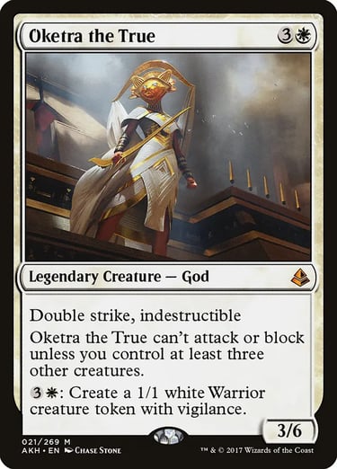 Oketra the True white legendary creature god card from Magic The Gathering Amonkhet set.