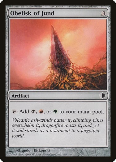 Obelisk of Jund artifact card from Magic: The Gathering Shards of Alara set.