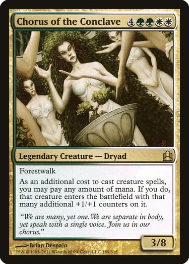 Magic: The Gathering card Chorus of the Conclave featuring dryad fantasy art with green and white mana symbols.