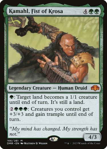 Kamahl, Fist of Krosa Magic: The Gathering card featuring a muscular human druid warrior.