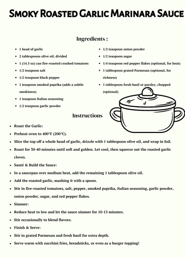 marinara sauce recipe card with image of pot