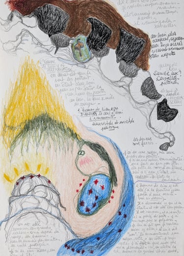 karine-nguyen-van-tham-dessin médiumnique, la naissance et la guerre, enfant mongol XIIe siècle, A4