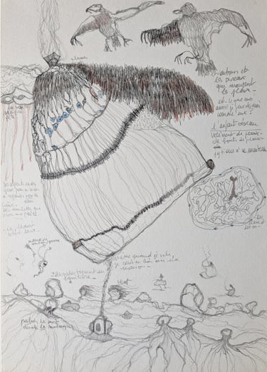 karine-nguyen-van-tham-l'enfant oiseau, dessin mediumnique, mine graphite