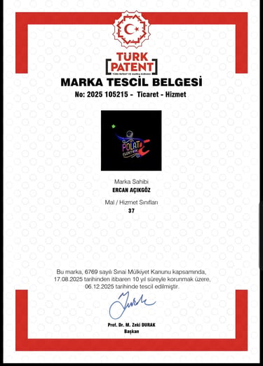 Polat Elektrik Türk Patent ve Marka Kurumu Tescil Belgesi - No: 2025 105215