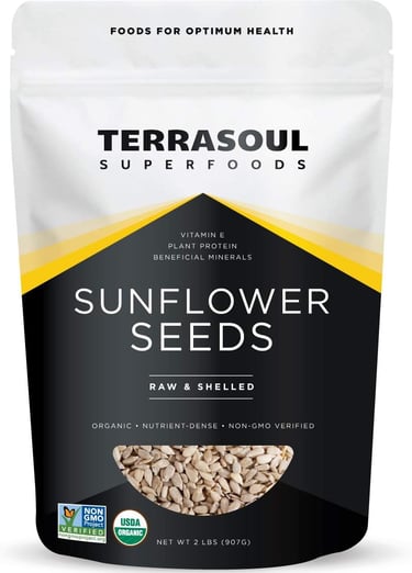 a bag of sunflower seeds on a white background