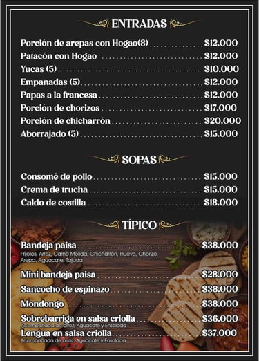 Entradas  y sopas Menú Restaurante La Matrina en Salento Quidío
