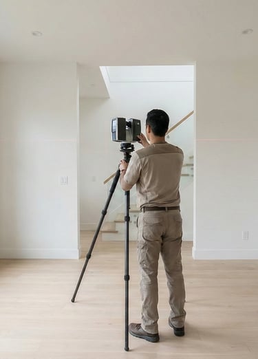 A Vancouver property being measured for an as-built survey before renovation