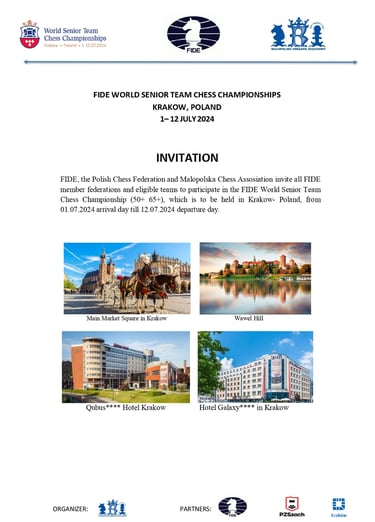 FIDE Chess World Senior Team Chess Championships 2024 Krakow, Poland