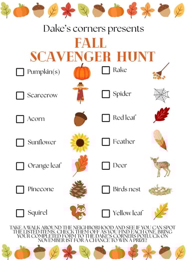 Dake's Corners Fall Scavenger Hunt
