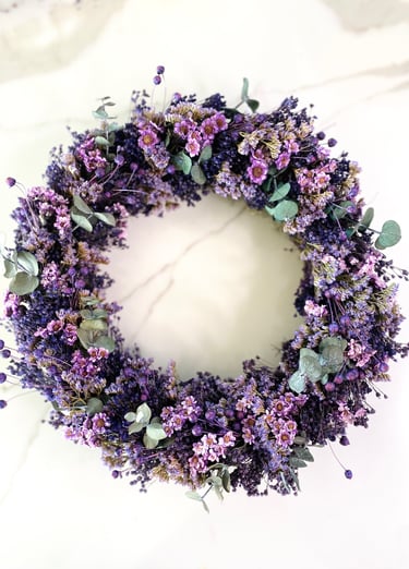 couronne fleurs séchées violettes