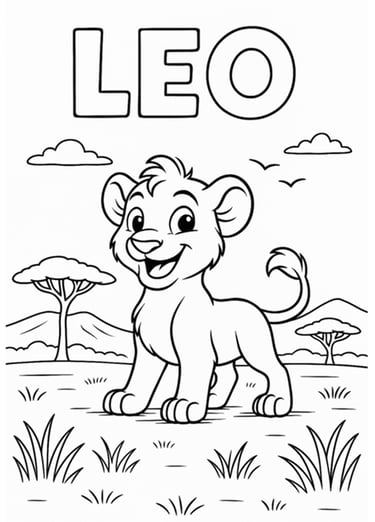 Leo the Lion colouring page - free jungle printable for kids
