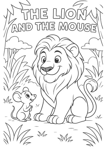 The Lion and the Mouse colouring page - free jungle printable for kids