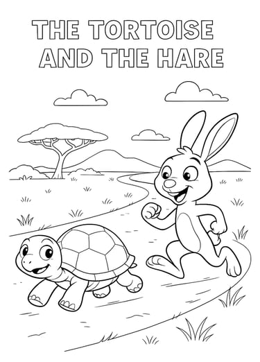 The Tortoise and the Hare colouring page - free jungle printable for kids