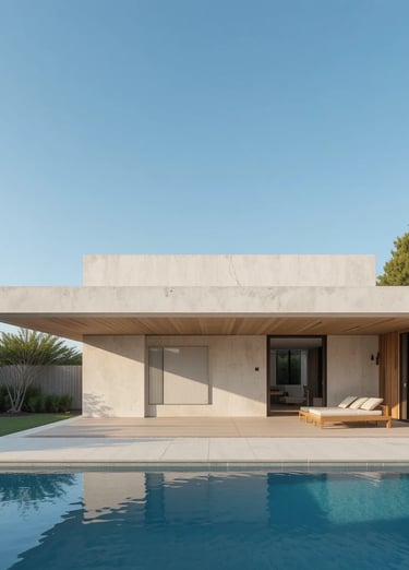 A modern pool house with a minimalist aesthetic