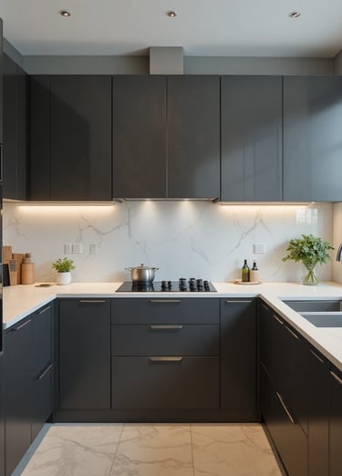 A modern kitchen with flat-panel cabinets