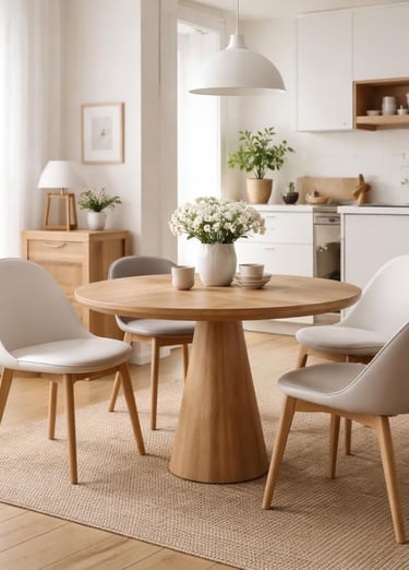 Round Dining Table for 2-4, Farmhouse Kitchen Table with Storage Shelf, Small Circle Dining Table Sp