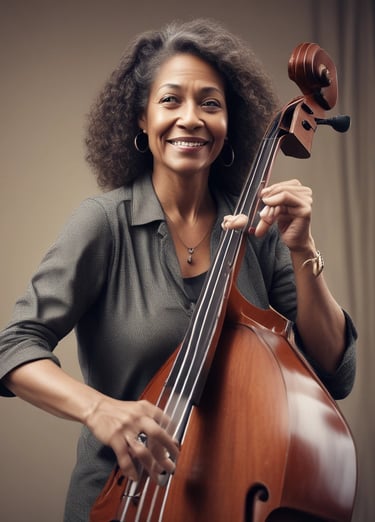 A warm, inviting photo of a mature woman smiling gently, seated comfortably with a notebook and pen, suggesting openness and readiness to reconnect with her dreams.