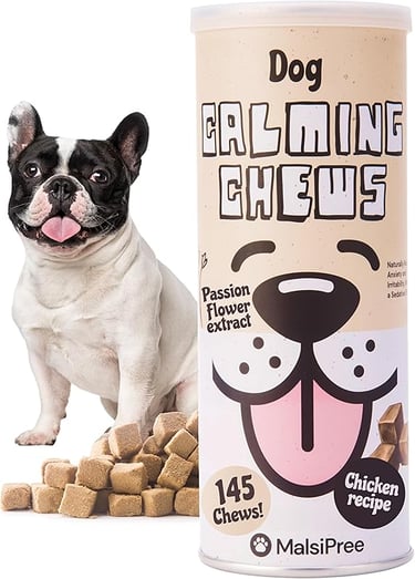 Calming dog treats with Passion Flower, Chamomile, and Melatonin – MalsiPree freeze-dried chicken chews for dog anxiety relie