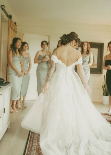 candid shot of first look with bridesmaids