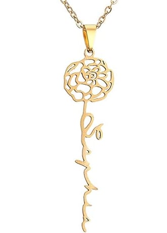 Birth Flower Personalized Name Necklace in Gold