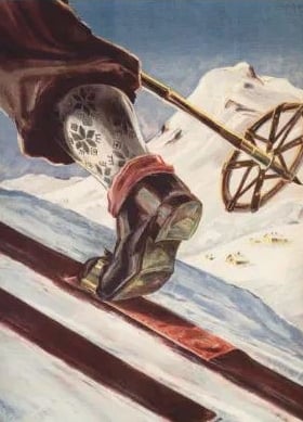 a painting of a foot on a telemark ski