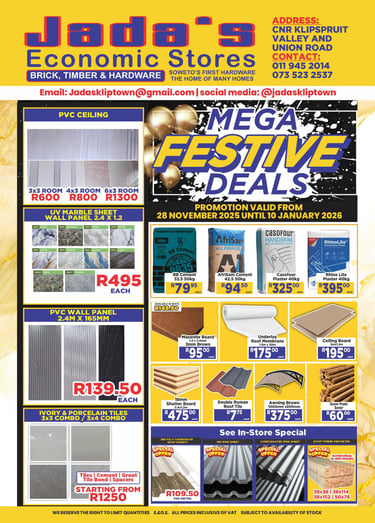 jadas hardware, black friday deals tiles, cement, wall panel, roof sheets