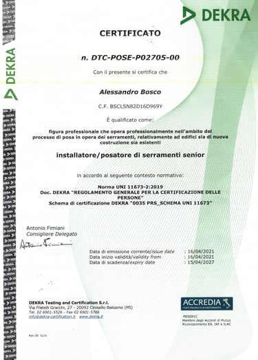 Certificato posatore EQF3