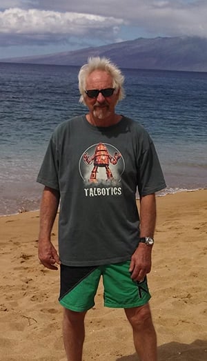Talbotics t-shirt on the beach in Kauai.
