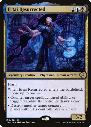 Ertai Resurrected Magic: The Gathering card featuring a blue and black Phyrexian Human Wizard with multiple arms.