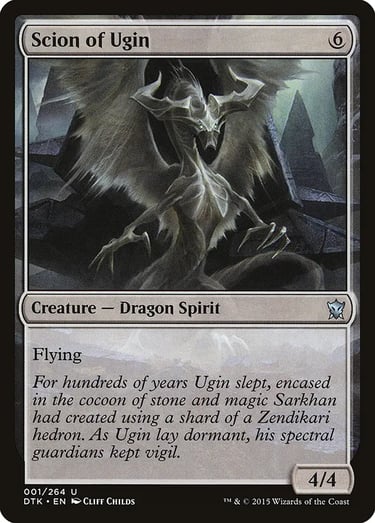 Scion of Ugin Magic the Gathering card featuring a spectral dragon spirit with wings and horns.