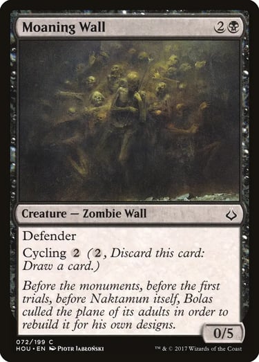 Magic: The Gathering Moaning Wall card featuring dark fantasy art of a wall of grasping undead zombies.