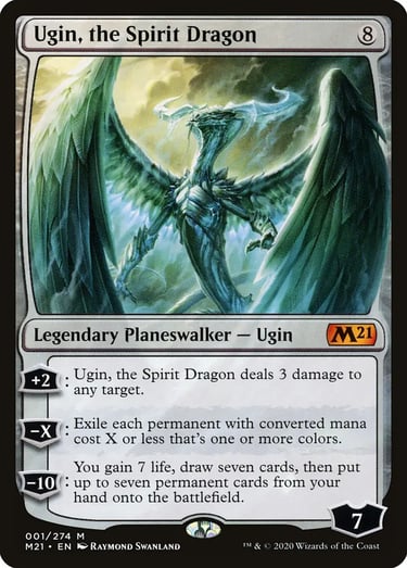 Ugin the Spirit Dragon legendary planeswalker card from Magic the Gathering Core Set 2021.