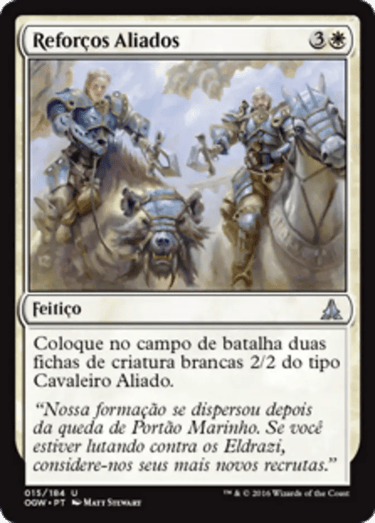 Magic: The Gathering Reforços Aliados card featuring two armored knights riding a bear and a horse.