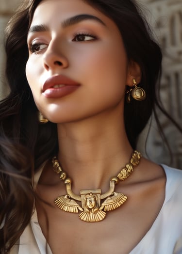 Egyptian Revival Necklace. Washed Gold