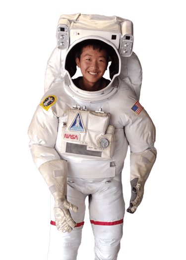 Image of Adam Zheng in an astronaut suit