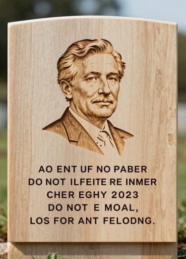 An elegant, rectangular memorial wood sign with a laser-engraved portrait and poem. The wood is a light, clean #D4BEAE oak. The composition is professional and artistic, with soft shadows creating a sense of peace.