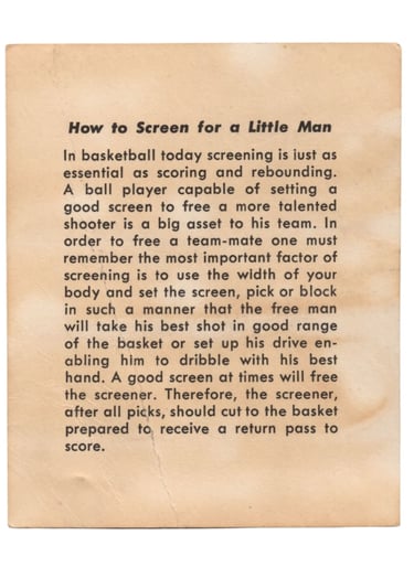1957-58 Kahn's Wieners Basketball Card Dave Piontek (back)