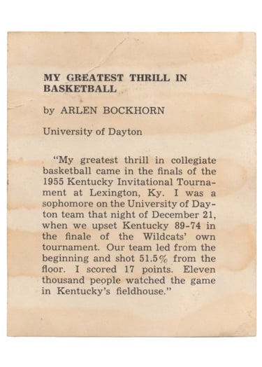 1958-59 Kahn's Wieners Basketball Card Arlen Bockhorn (back)