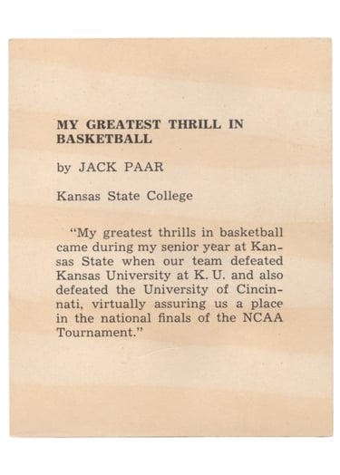 1958-59 Kahn's Wieners Basketball Card Jack Parr (back)