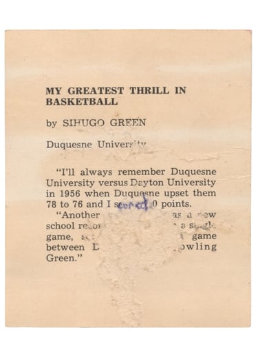 1958-59 Kahn's Wieners Basketball Card Sihugo Green (back)