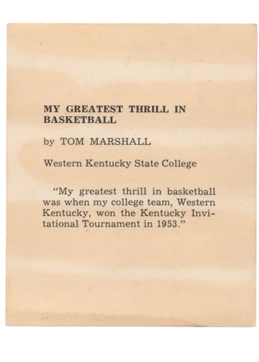 1958-59 Kahn's Wieners Basketball Card Tom Marshall (back)