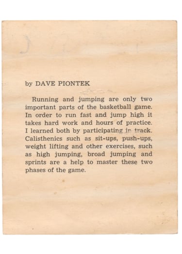 1959-60 Kahn's Wieners Basketball Card Dave Piontek (back)