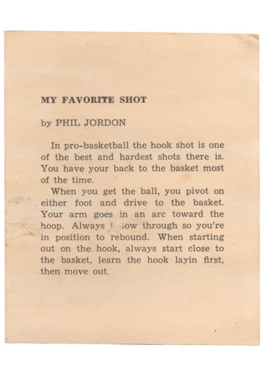 1959-60 Kahn's Wieners Basketball Card Phil Jordan (back)