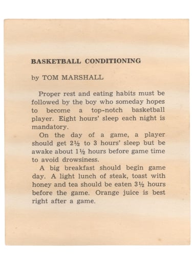 1959-60 Kahn's Wieners Basketball Card Tom Marshall (back)