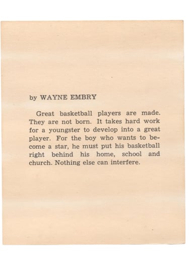 1959-60 Kahn's Wieners Basketball Card Wayne Embry (back)