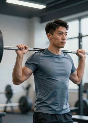 A professional portrait of the athlete in the weight room, wearing a high-performance training shirt. The athlete is mid-repetition with a barbell, showing dedication and strength. The environment is clean and professional with accents of #3A5A7A and #1C2B3A in the equipment.