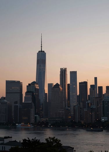 Cinematic wide shot of a modern city skyline at dusk, with soft gradients of #3A3F3B and a hint of #F8F6F2 light. Spontaneous and evocative, reflecting the project's urban theme.