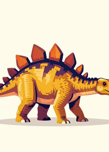 A vibrant Stegosaurus depicted in a retro-cool pop-art style, with plates on its back painted in alternating #1F3A4B and #D87D51 colors.