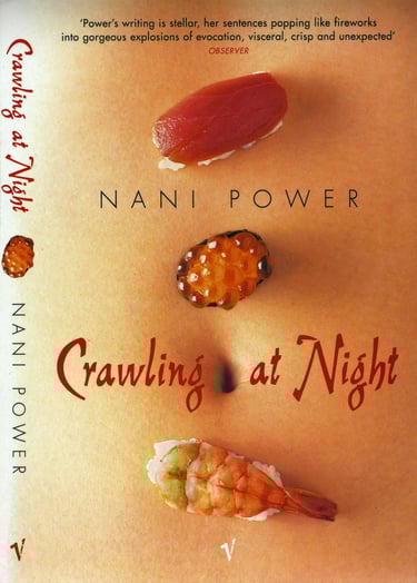book cover with sushi on a flat stomach